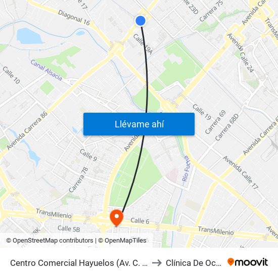 Centro Comercial Hayuelos (Av. C. De Cali - Cl 20) to Clínica De Occidente map