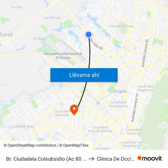 Br. Ciudadela Colsubsidio (Ac 80 - Kr 112a) to Clínica De Occidente map