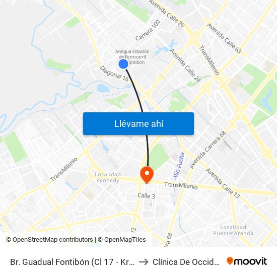 Br. Guadual Fontibón (Cl 17 - Kr 96h) to Clínica De Occidente map