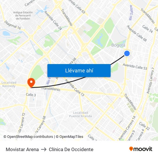 Movistar Arena to Clínica De Occidente map
