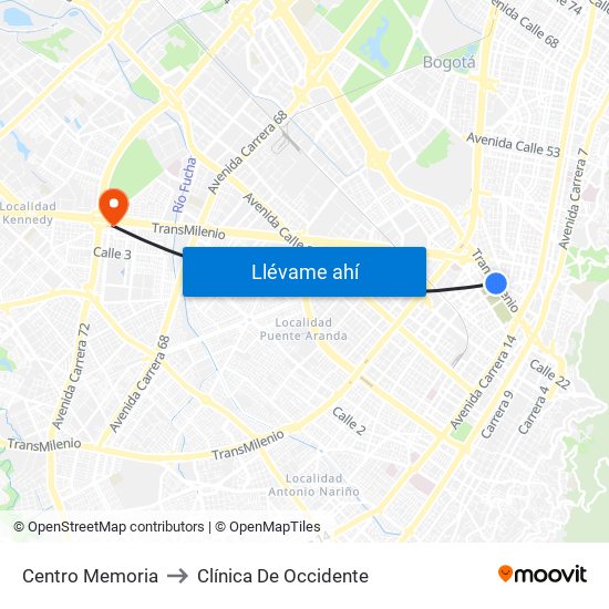 Centro Memoria to Clínica De Occidente map