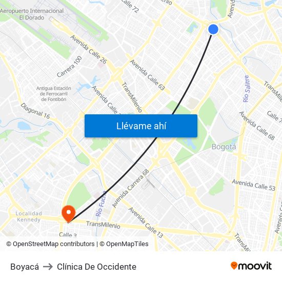 Boyacá to Clínica De Occidente map