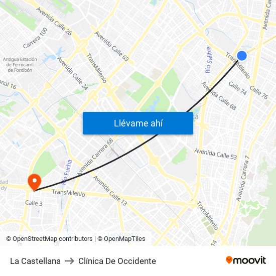 La Castellana to Clínica De Occidente map