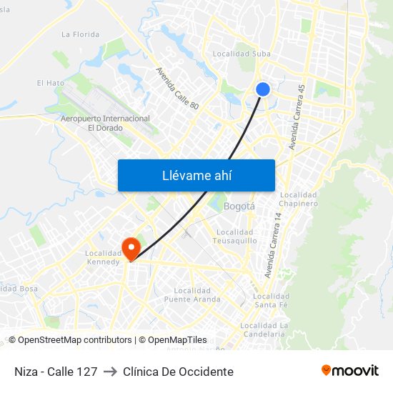 Niza - Calle 127 to Clínica De Occidente map