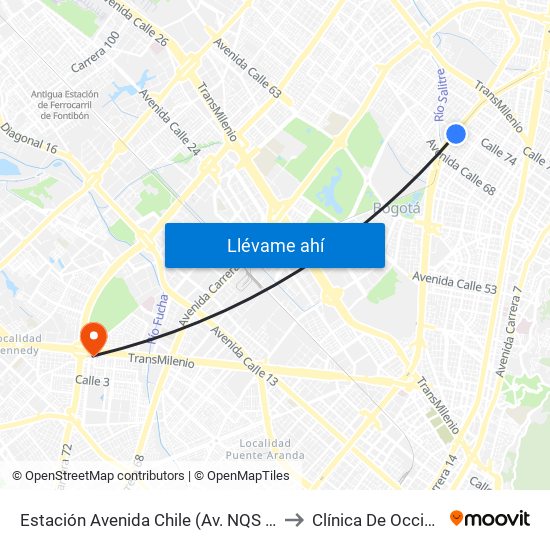 Estación Avenida Chile (Av. NQS - Cl 71c) to Clínica De Occidente map