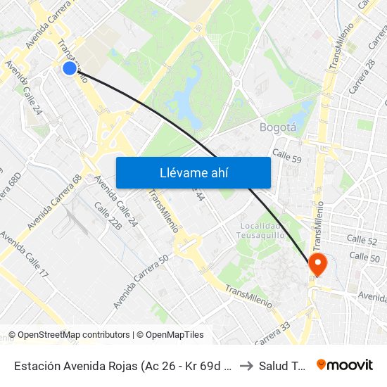 Estación Avenida Rojas (Ac 26 - Kr 69d Bis) (B) to Salud Total map