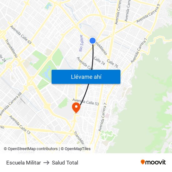 Escuela Militar to Salud Total map