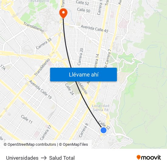 Universidades to Salud Total map