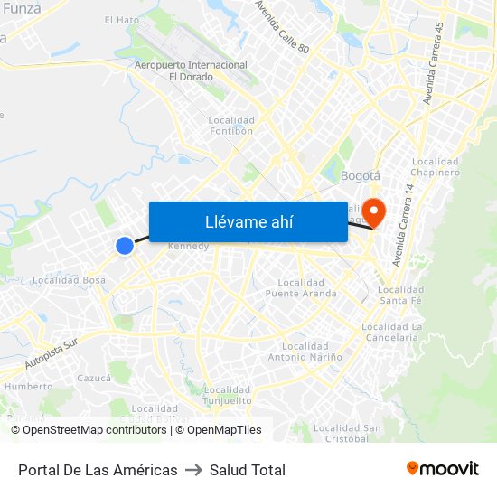 Portal De Las Américas to Salud Total map