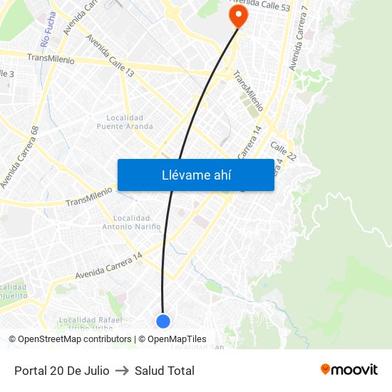 Portal 20 De Julio to Salud Total map