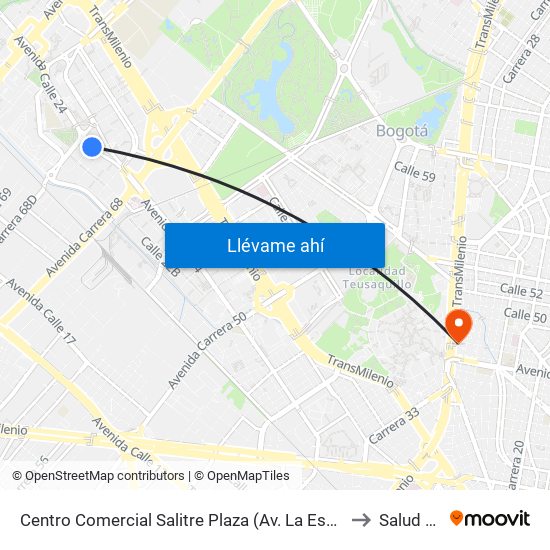 Centro Comercial Salitre Plaza (Av. La Esperanza - Kr 68b) to Salud Total map