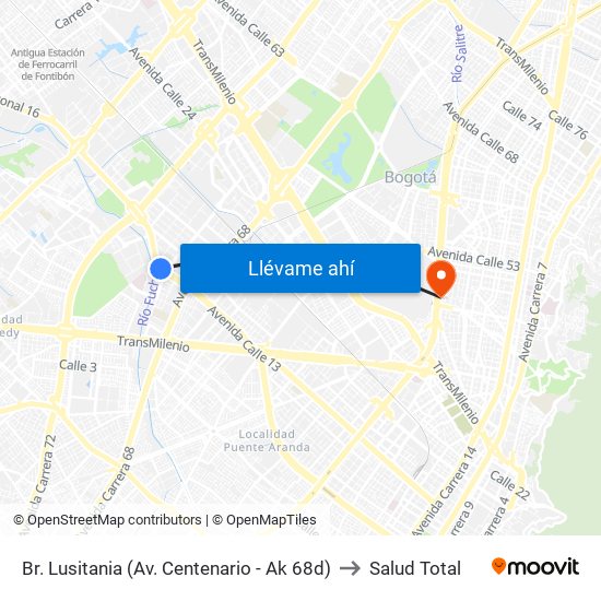 Br. Lusitania (Av. Centenario - Ak 68d) to Salud Total map