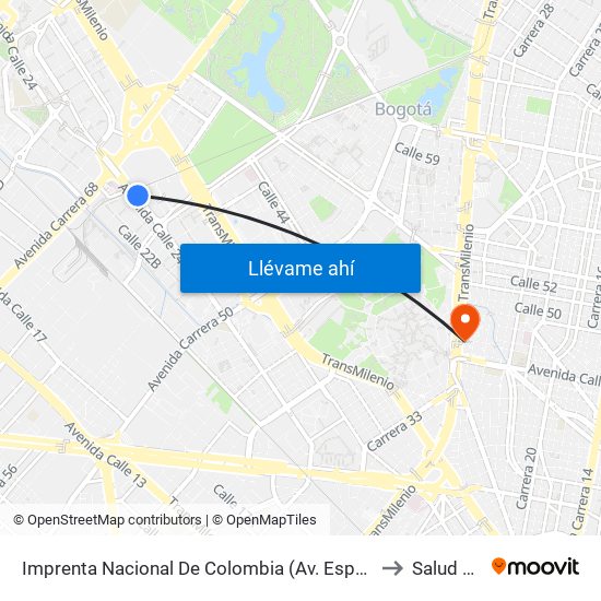 Imprenta Nacional De Colombia (Av. Esperanza - Kr 66) to Salud Total map