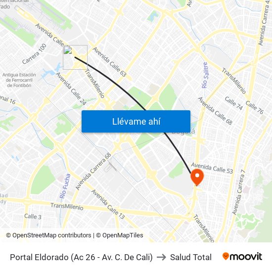 Portal Eldorado (Ac 26 - Av. C. De Cali) to Salud Total map