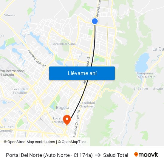 Portal Del Norte (Auto Norte - Cl 174a) to Salud Total map