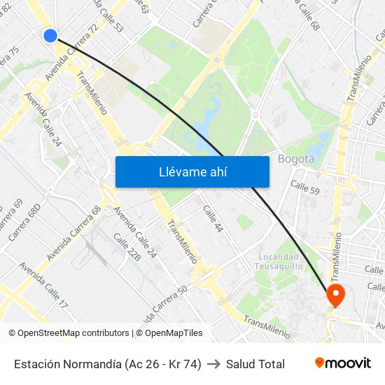 Estación Normandía (Ac 26 - Kr 74) to Salud Total map