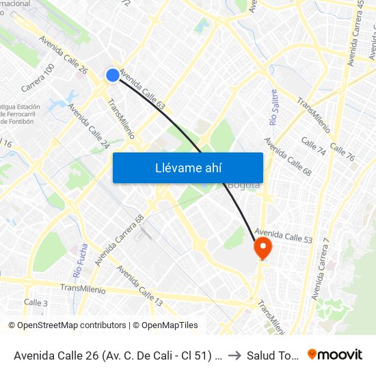 Avenida Calle 26 (Av. C. De Cali - Cl 51) (A) to Salud Total map