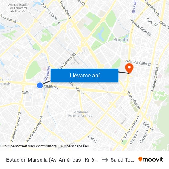 Estación Marsella (Av. Américas - Kr 69b) to Salud Total map