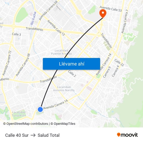 Calle 40 Sur to Salud Total map