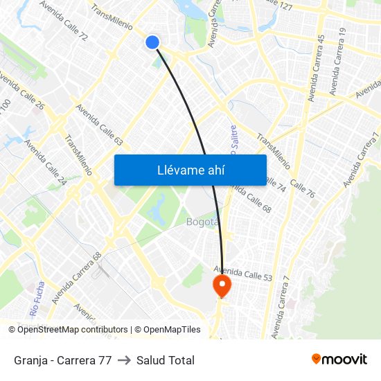 Granja - Carrera 77 to Salud Total map