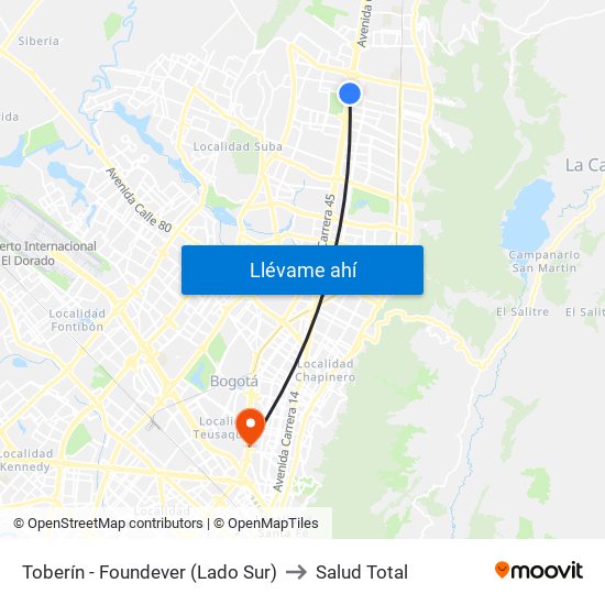 Toberín - Foundever (Lado Sur) to Salud Total map