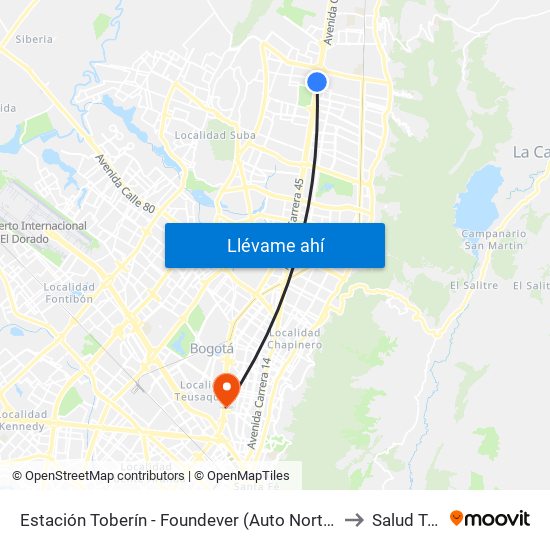 Estación Toberín - Foundever (Auto Norte - Cl 166) to Salud Total map