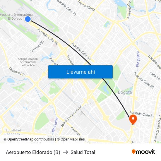 Aeropuerto Eldorado (B) to Salud Total map