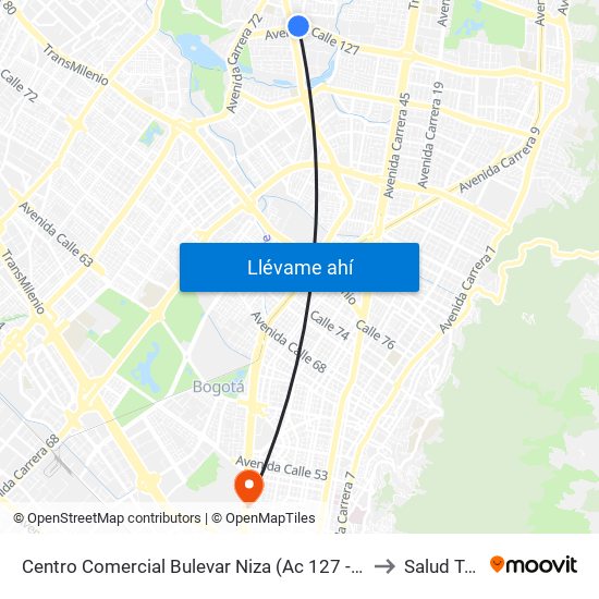 Centro Comercial Bulevar Niza (Ac 127 - Av. Suba) to Salud Total map