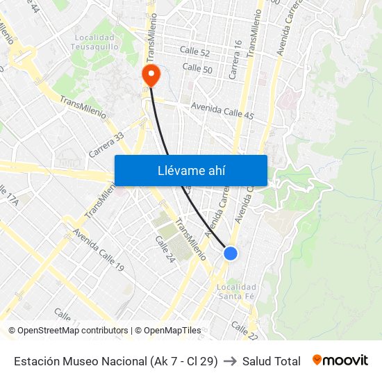 Estación Museo Nacional (Ak 7 - Cl 29) to Salud Total map