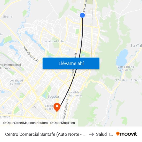 Centro Comercial Santafé (Auto Norte - Cl 187) (B) to Salud Total map