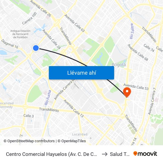 Centro Comercial Hayuelos (Av. C. De Cali - Cl 20) to Salud Total map