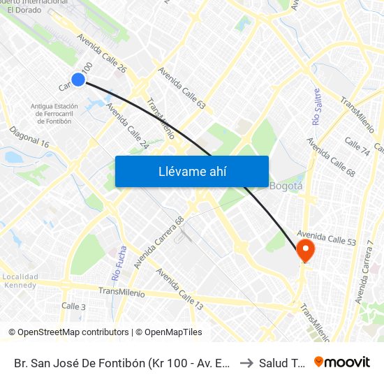 Br. San José De Fontibón (Kr 100 - Av. Esperanza) to Salud Total map