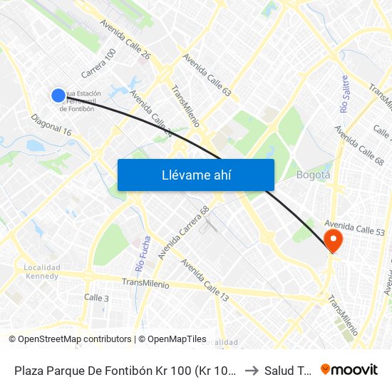 Plaza Parque De Fontibón Kr 100 (Kr 100 - Cl 17a) to Salud Total map