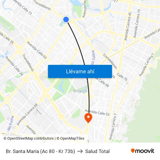 Br. Santa María (Ac 80 - Kr 73b) to Salud Total map