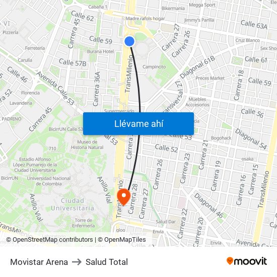 Movistar Arena to Salud Total map