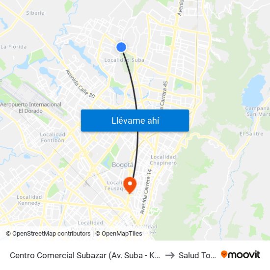 Centro Comercial Subazar (Av. Suba - Kr 91) to Salud Total map