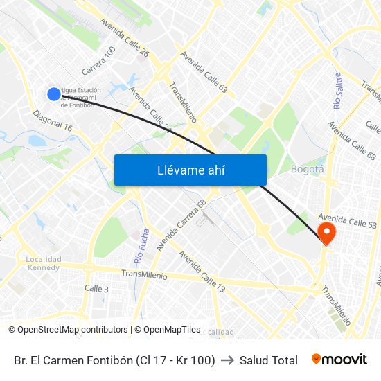 Br. El Carmen Fontibón (Cl 17 - Kr 100) to Salud Total map