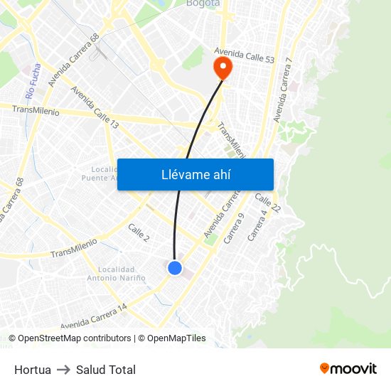 Hortua to Salud Total map