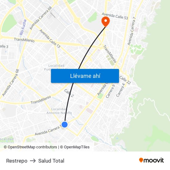 Restrepo to Salud Total map