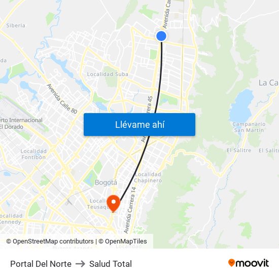 Portal Del Norte to Salud Total map