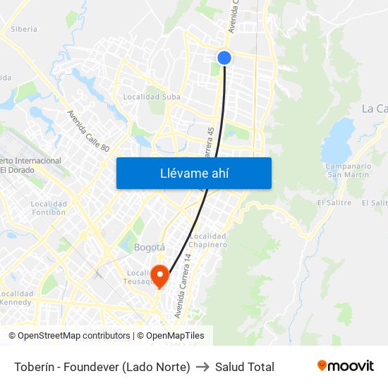 Toberín - Foundever (Lado Norte) to Salud Total map