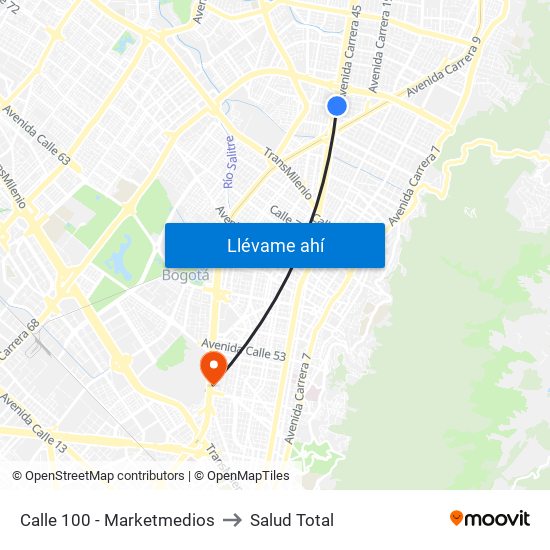 Calle 100 - Marketmedios to Salud Total map