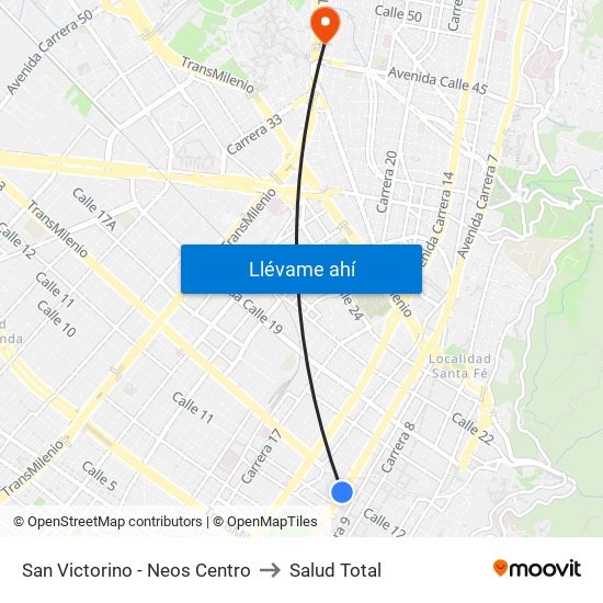 San Victorino - Neos Centro to Salud Total map