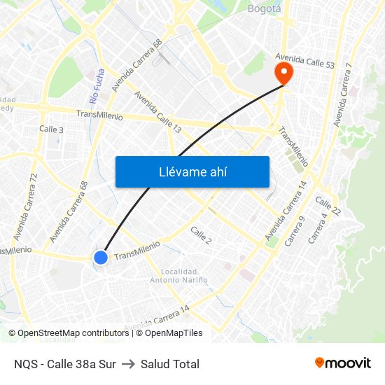 NQS - Calle 38a Sur to Salud Total map