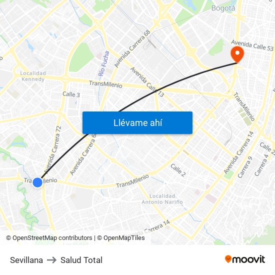 Sevillana to Salud Total map