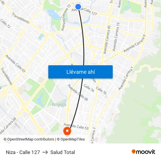 Niza - Calle 127 to Salud Total map