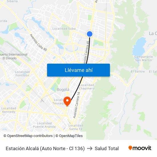 Estación Alcalá (Auto Norte - Cl 136) to Salud Total map