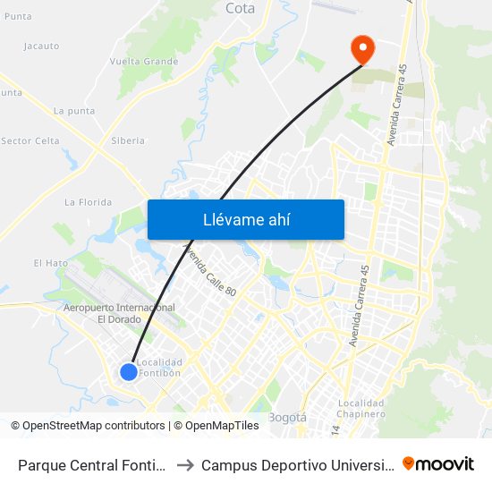 Parque Central Fontibón (Kr 99 - Cl 17a) (B) to Campus Deportivo Universidad Santo Tomás De Aquino map