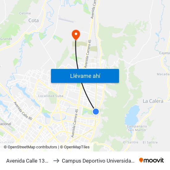 Avenida Calle 134 (Ak 9 - Ac 134) to Campus Deportivo Universidad Santo Tomás De Aquino map