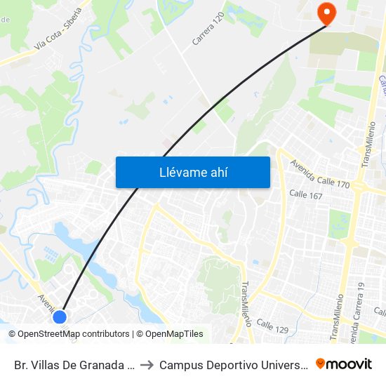Br. Villas De Granada (Ac 80 - Kr 112 Bis) (A) to Campus Deportivo Universidad Santo Tomás De Aquino map